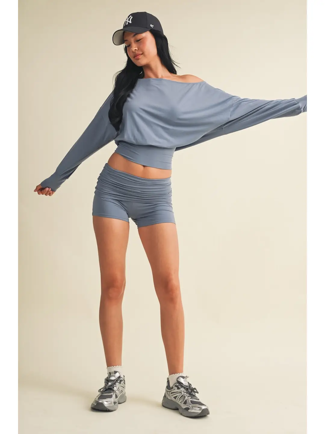 Dusty Blue  Soft Knit Foldover Shorts