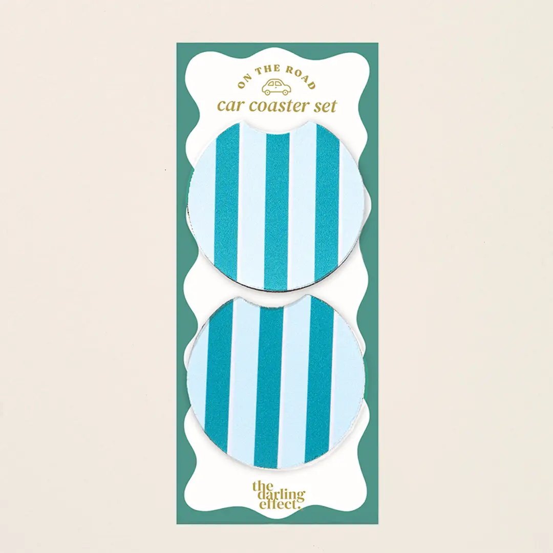 On the Road Car Coaster Set–Sicily Stripes Teal