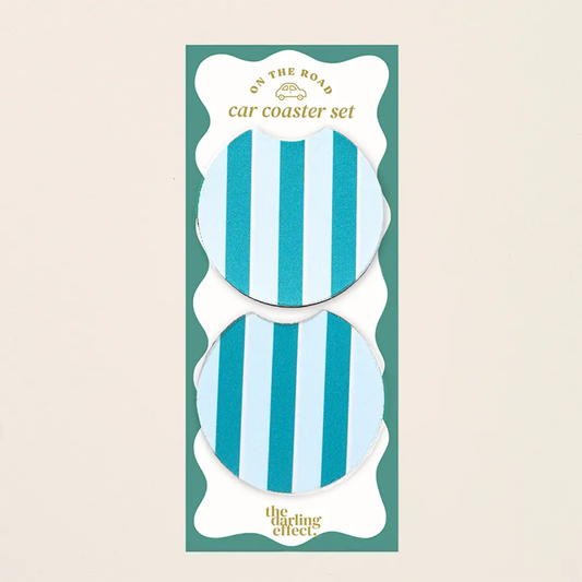 On the Road Car Coaster Set–Sicily Stripes Teal