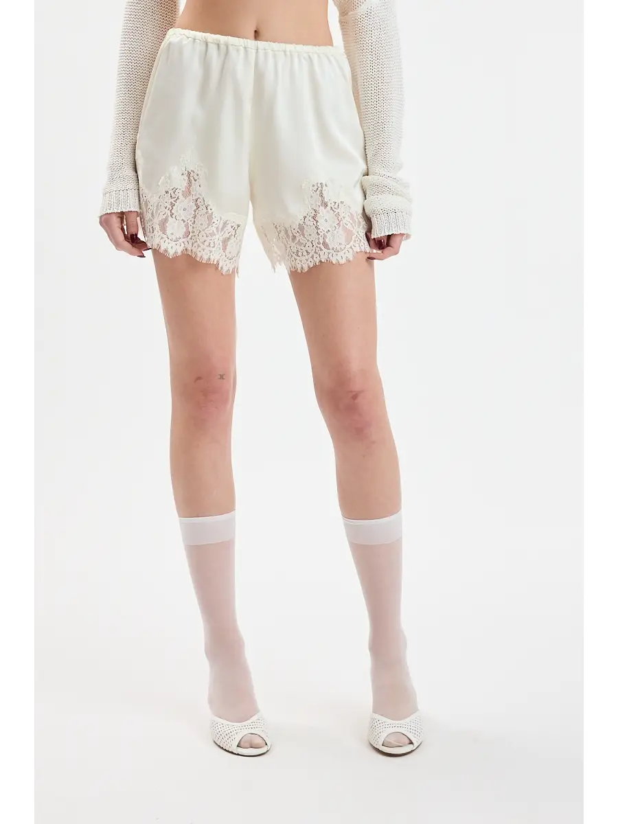 Cream Silk Lace Shorts