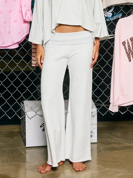 Ashley Raw-Hem Foldover Waistband Wide-Leg Lounge Pants