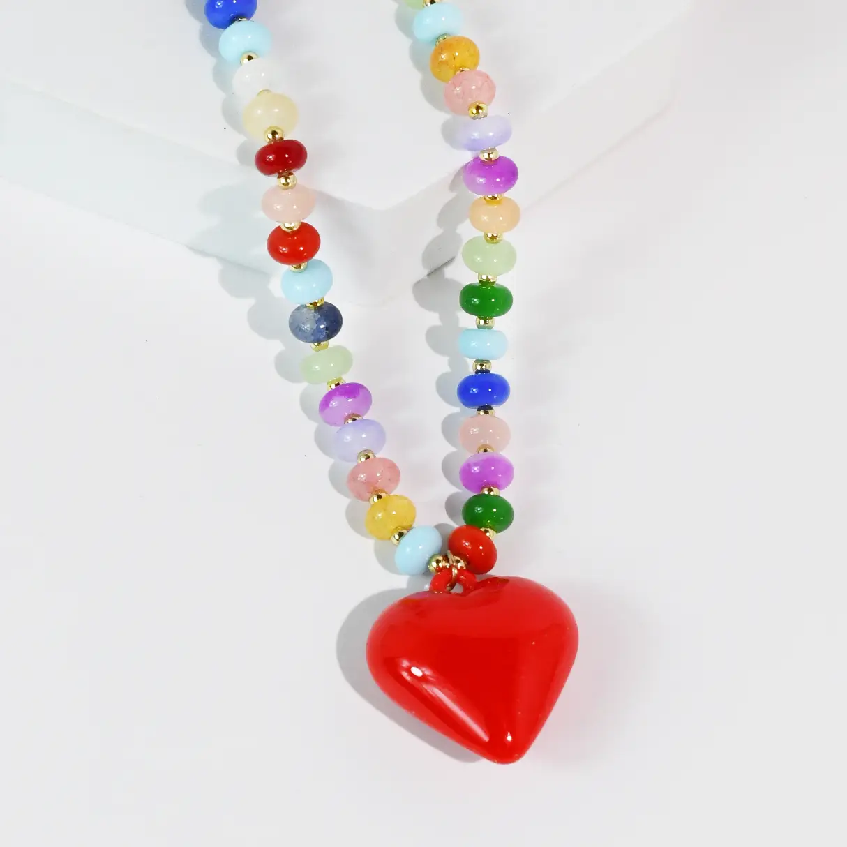 Happy Colorful Heart Necklace - Hot Pink