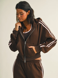 Catherine Side Stripe Cropped Zip Up Hoodie